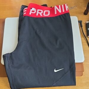 Nike Black Compression Crop Leggingd with Red PRO Waistband